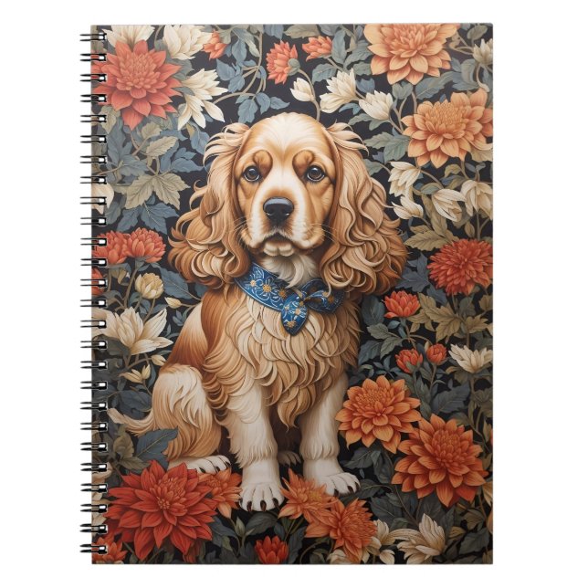 Caderno Espiral Cocker Spaniel William Morris Inspirou Floral (Frente)