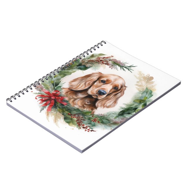Caderno Espiral Cocker Spaniel Wreath Festivo (Left Side)