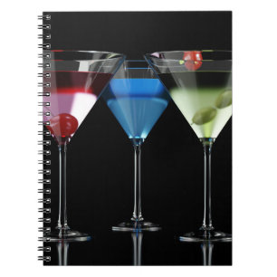 Caderno Espiral Cocktails diferentes em copos de martini em preto