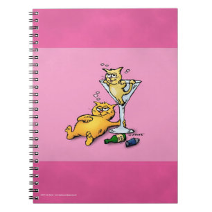 Caderno Espiral Cocktails & KIttens Pink Cartoon Notebook