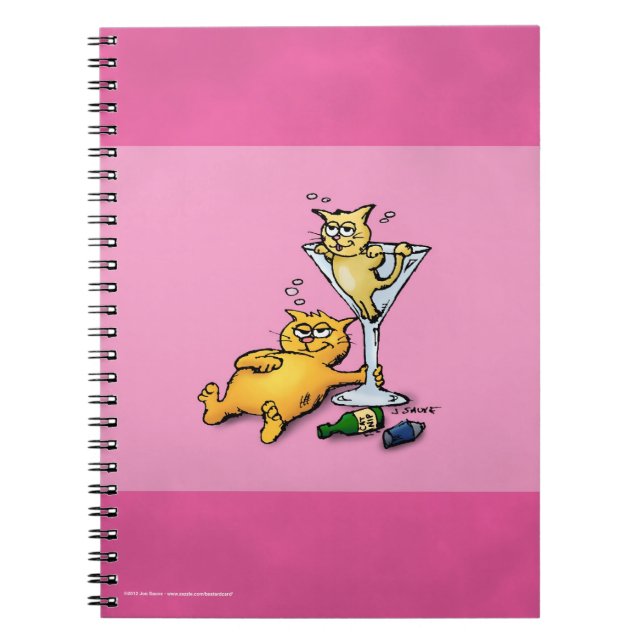 Caderno Espiral Cocktails & KIttens Pink Cartoon Notebook (Frente)