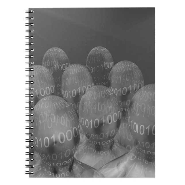 Caderno Espiral código binário, homem e comunicações digitais. (Frente)