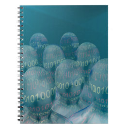 Caderno Espiral código binário, homem e comunicações digitais.