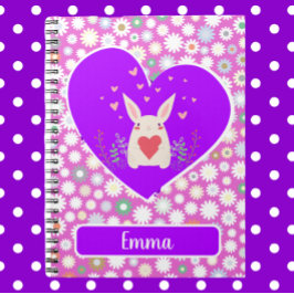 Caderno Espiral Coelhinho Bonito com Corações e Flores
