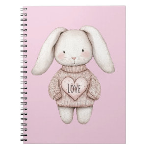 Caderno Espiral Coelhinho Bonito Rosa Suéter de Coração Rosa