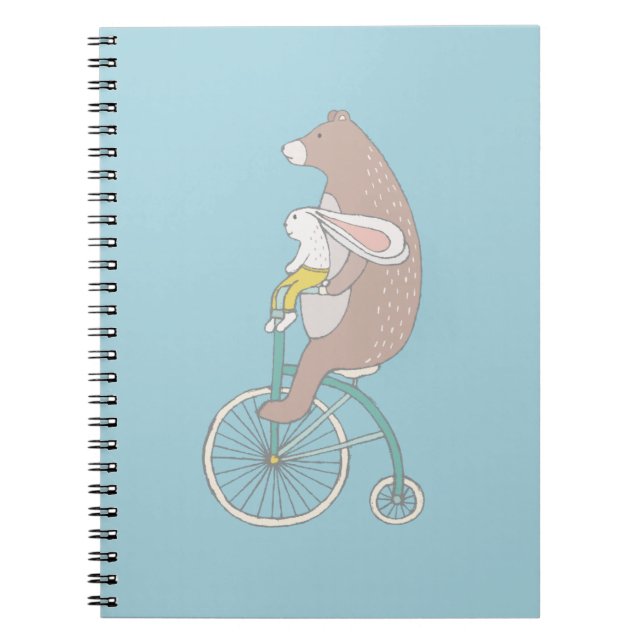 Caderno Espiral Coelhinho Whimsical e Urso Andando de bicicleta (Frente)