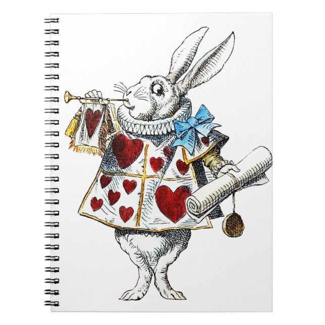 Caderno Espiral Coelho Branco Alice Wonderland Hearts (Frente)