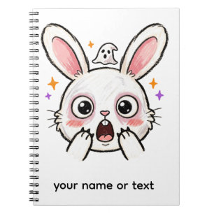 Caderno Espiral Coelho Chocado no Halloween com Rosto de Fantasma