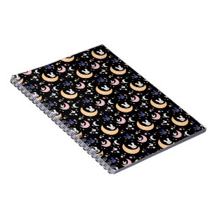 Caderno Espiral Coelho Cinto, Lua e Estrelas Kawaii - Preto