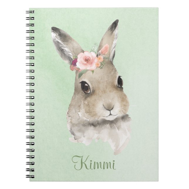 Caderno Espiral Coelho Coelho Aquarela Nome Floral Verde Cujo Nome (Frente)