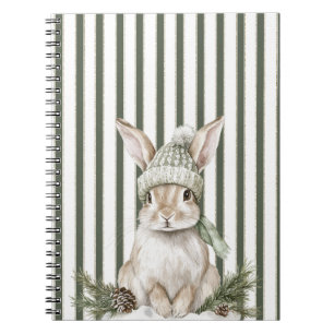 Caderno Espiral Coelho de Natal em Listras de Creme Verde Oliva