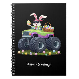 Caderno Espiral Coelho do Dia de Páscoa Andando de Caminhão Monstr