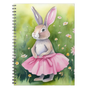 Caderno Espiral Coelho em Tutu Rosa em Aquarela