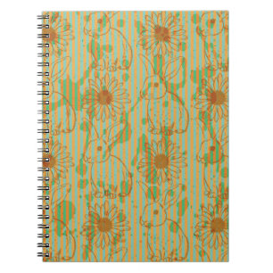 Caderno Espiral Coelho esquemático e camomila, punho sem costura v