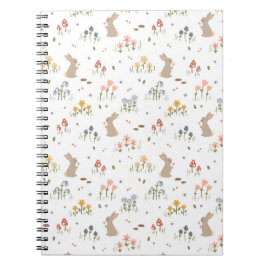 Caderno Espiral Coelho Feliz da Páscoa Flores Silvestres Crianças 