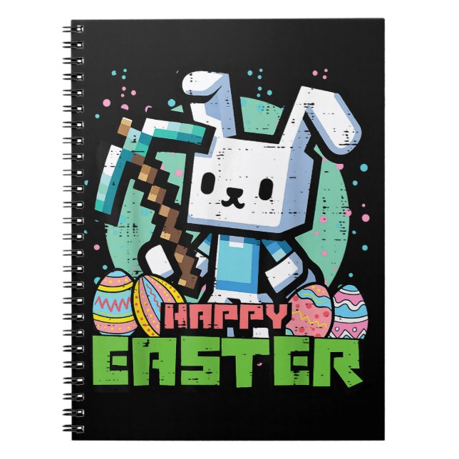 Caderno Espiral Coelho Feliz de Páscoa Jogo Pixel  (Frente)