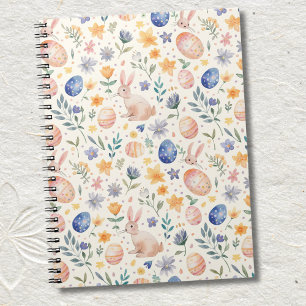 Caderno Espiral Coelho Flores Ovos Aquarela Pastel Atemporal