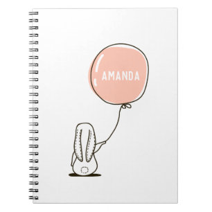 Caderno Espiral Coelho fofo. Coelho engraçado e balão para criança