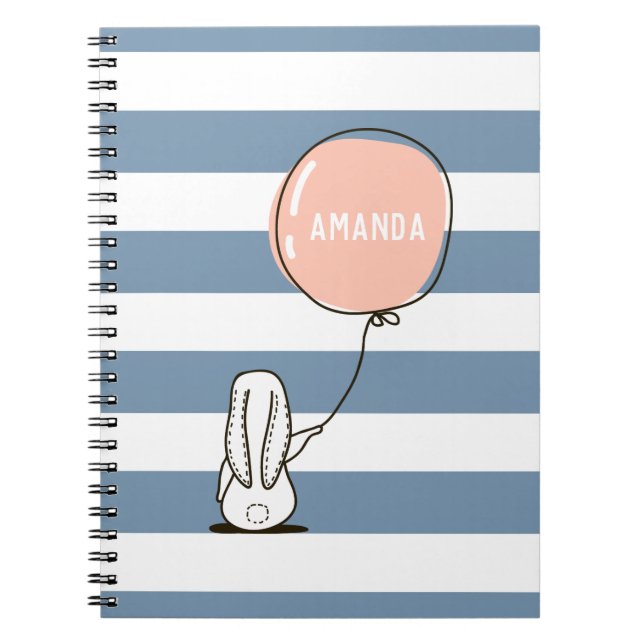 Caderno Espiral Coelho fofo. Coelho engraçado rosa e azul animal (Frente)