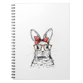 Caderno Espiral Coelho fofo das mulheres com óculos de leopardo, l