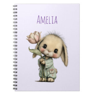 Caderno Espiral Coelho Fofo Segurando um Tulipa