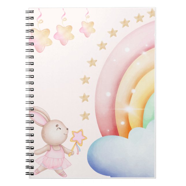 Caderno Espiral Coelho Mágico e Arco-íris | Ilus Cute Pastel para  (Frente)