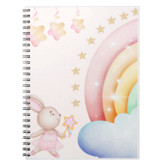 Caderno Espiral Coelho Mágico e Arco-Íris | Ilus. Kids Pastel Fofo