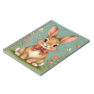 Caderno Espiral Coelho marrom fofo e adorável com gravata borbolet
