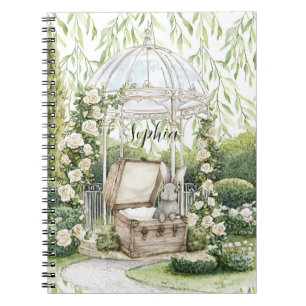 Caderno Espiral Coelho no Peito Folhas Verdes Floral