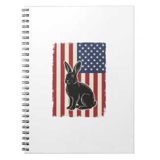 Caderno Espiral Coelho Patriótico Bandeira Americana Gravura Vinta