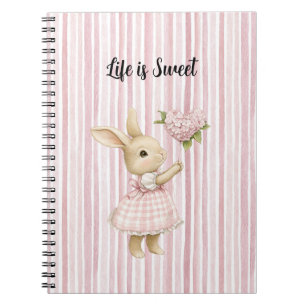 Caderno Espiral Coelho Rosa Flores Coração Balão Listras