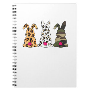 Caderno Espiral Coelhos Bunnis Leopard Camouflage Felz pascoa Da