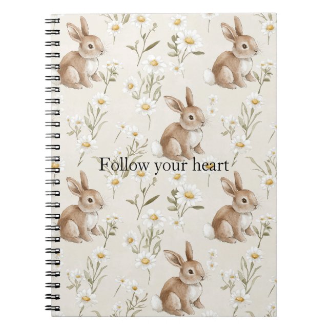 Caderno Espiral Coelhos Bunny Flores de Margarida (Frente)