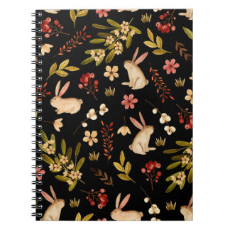 Caderno Espiral Coelhos Cutos: Padrão Desenhado À Mão Da Aquarela