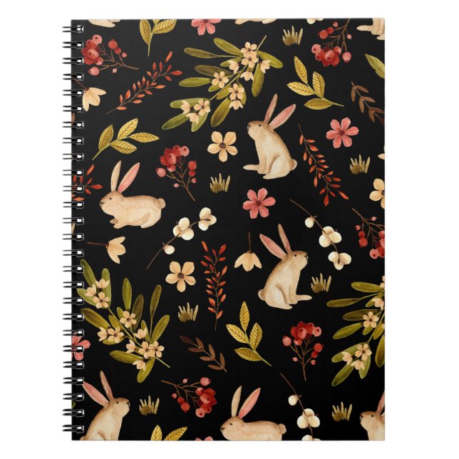 Caderno Espiral Coelhos Cutos: Padrão Desenhado À Mão Da Aquarela (Frente)