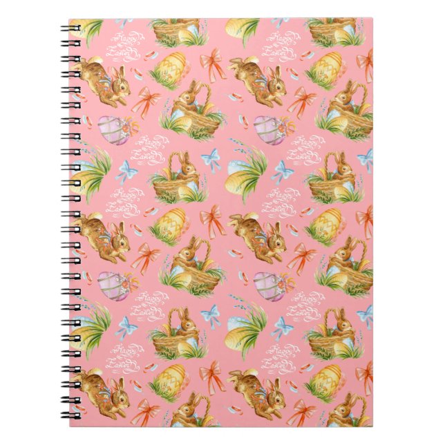Caderno Espiral Coelhos e elementos de páscoa de aquarela (Frente)