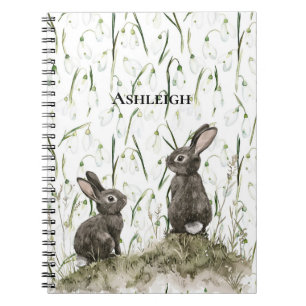 Caderno Espiral Coelhos Marrons Brancos Florais