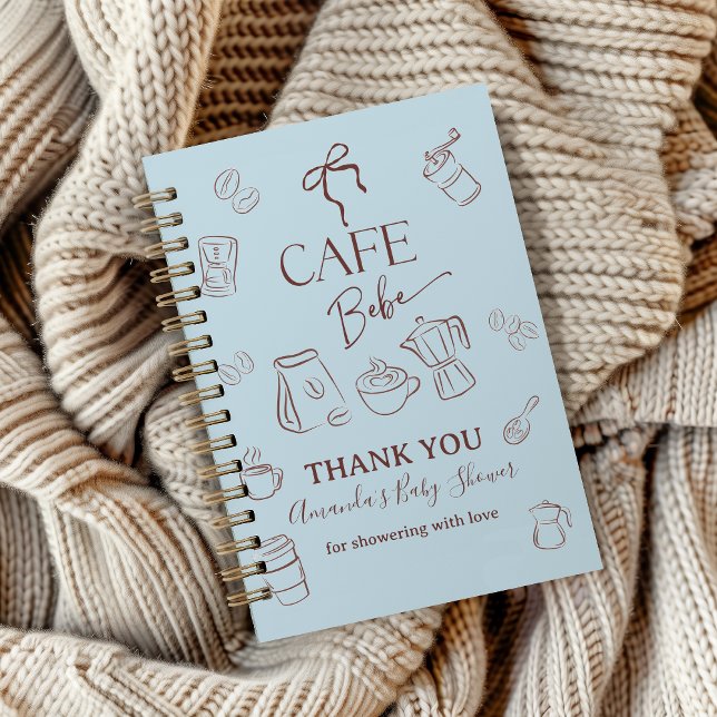 Caderno Espiral Coffee Blue Bow Cafe Bebe Baby Shower Guest Book (Criador carregado)