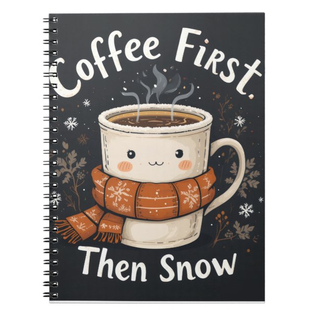 Caderno Espiral Coffee First, Then Snow – Winter Notebook Design (Frente)