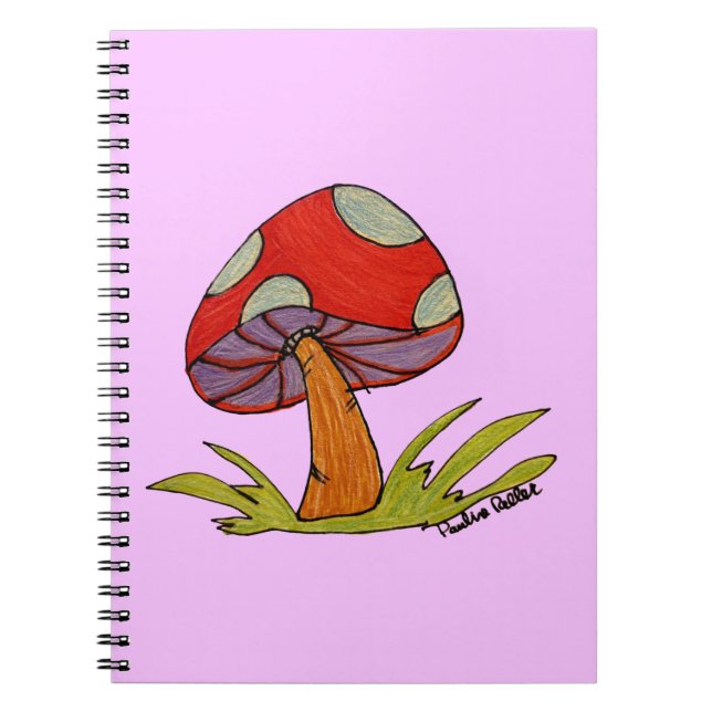 Caderno Espiral Cogumelo Vermelho com fundo roxo (Frente)
