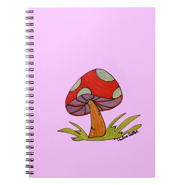 Caderno Espiral Cogumelo Vermelho com fundo roxo (Frente)