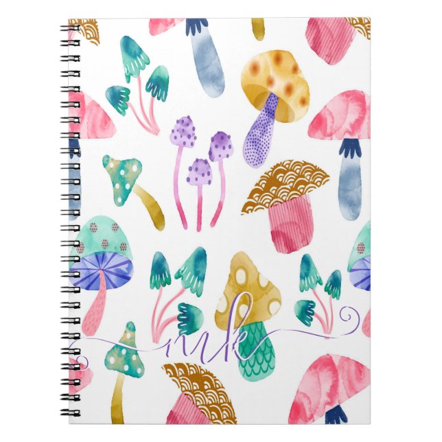 Caderno Espiral Cogumelos Aquarela Fofos (Frente)