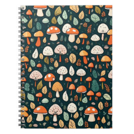 Caderno Espiral Cogumelos brancos folhas design