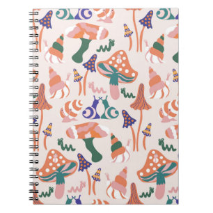 Caderno Espiral Cogumelos coloridos do outono, com um padrão sem c