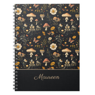 Caderno Espiral Cogumelos e flores personalizados - Cottagecore