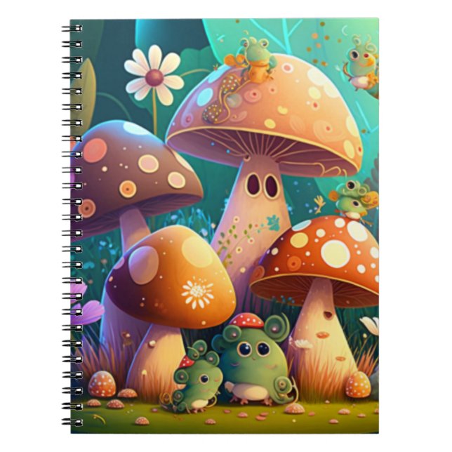Caderno Espiral Cogumelos fofos e bonitos para o quarto das crianç (Frente)