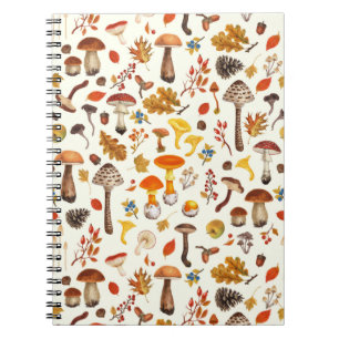 Caderno Espiral Cogumelos selvagens em branco esbranquiçado
