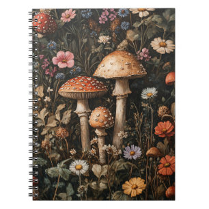 Caderno Espiral Cogumelos Whimsical e flores selvagens Botânica