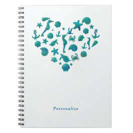 Caderno Espiral Coisas da Praia Aguarela Azul Turquesa Chic Modern