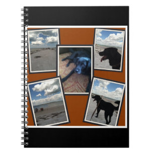 Caderno Espiral colagem adorável das fotos da praia e do cão